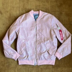Brooklyn Cloth, pink and gray quilted bomber jacket, size M